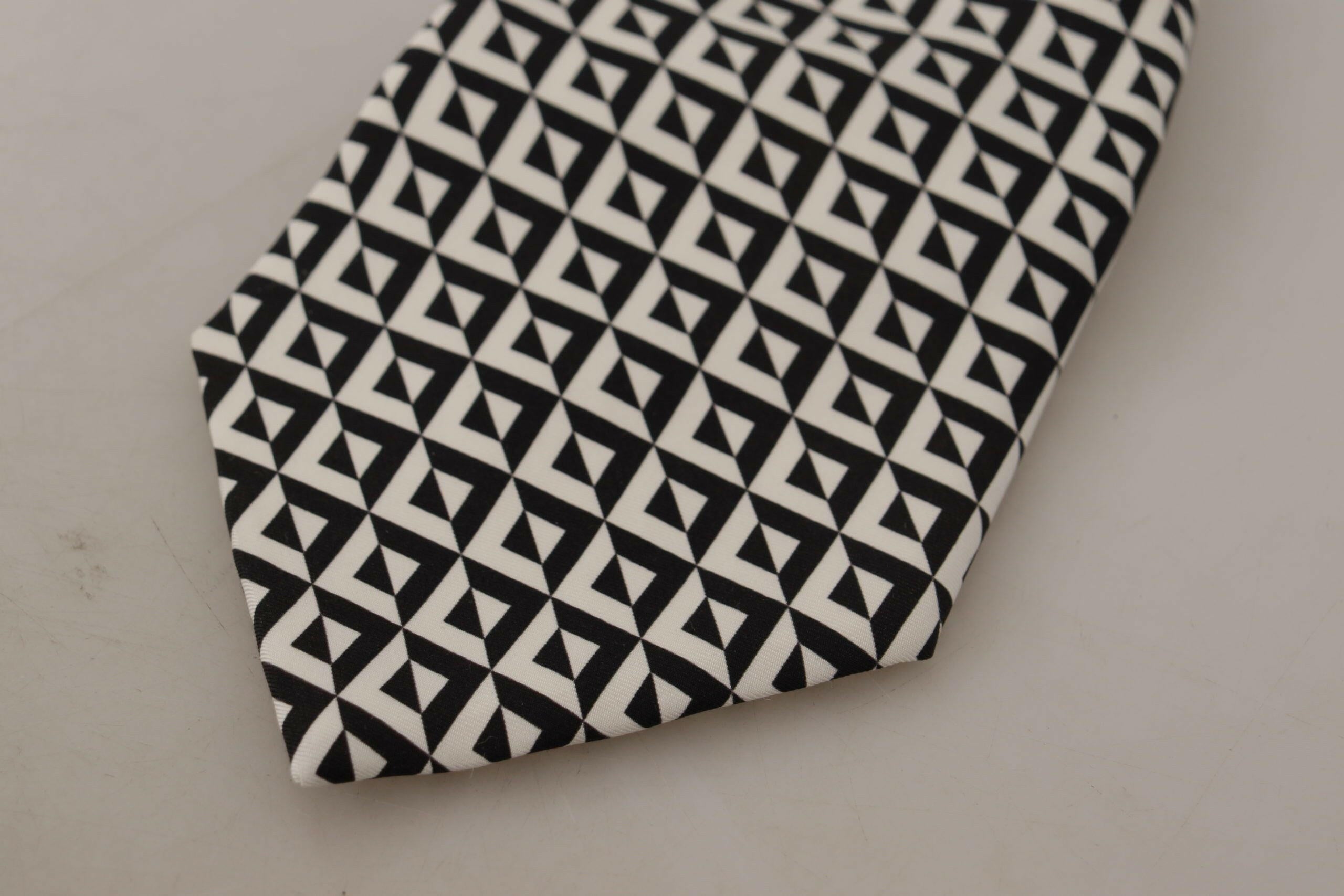 Dolce & Gabbana Black White Geometric 100% Silk Adjustable Accessory Tie -  Neckties, Men -  Dolce & Gabbana. Dolce & Gabbana Black White Geometric 100% Silk Adjustable Accessory Tie -  Neckties, Men -  Dolce & Gabbana.