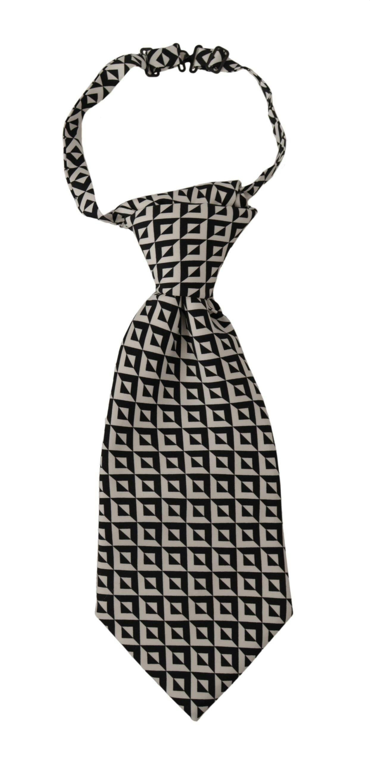 Dolce & Gabbana Black White Geometric 100% Silk Adjustable Accessory Tie -  Neckties, Men -  Dolce & Gabbana.