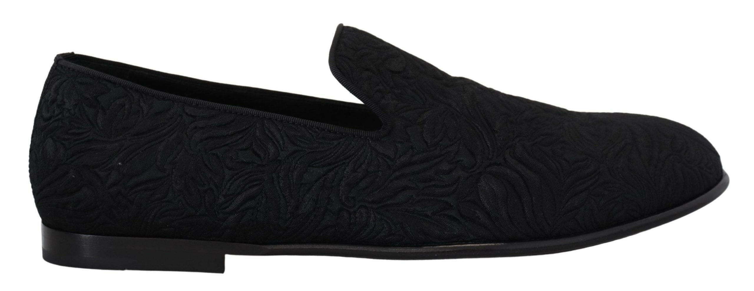 Dolce & Gabbana Black Floral Jacquard Slippers Loafers Shoes -   -  Dolce & Gabbana.