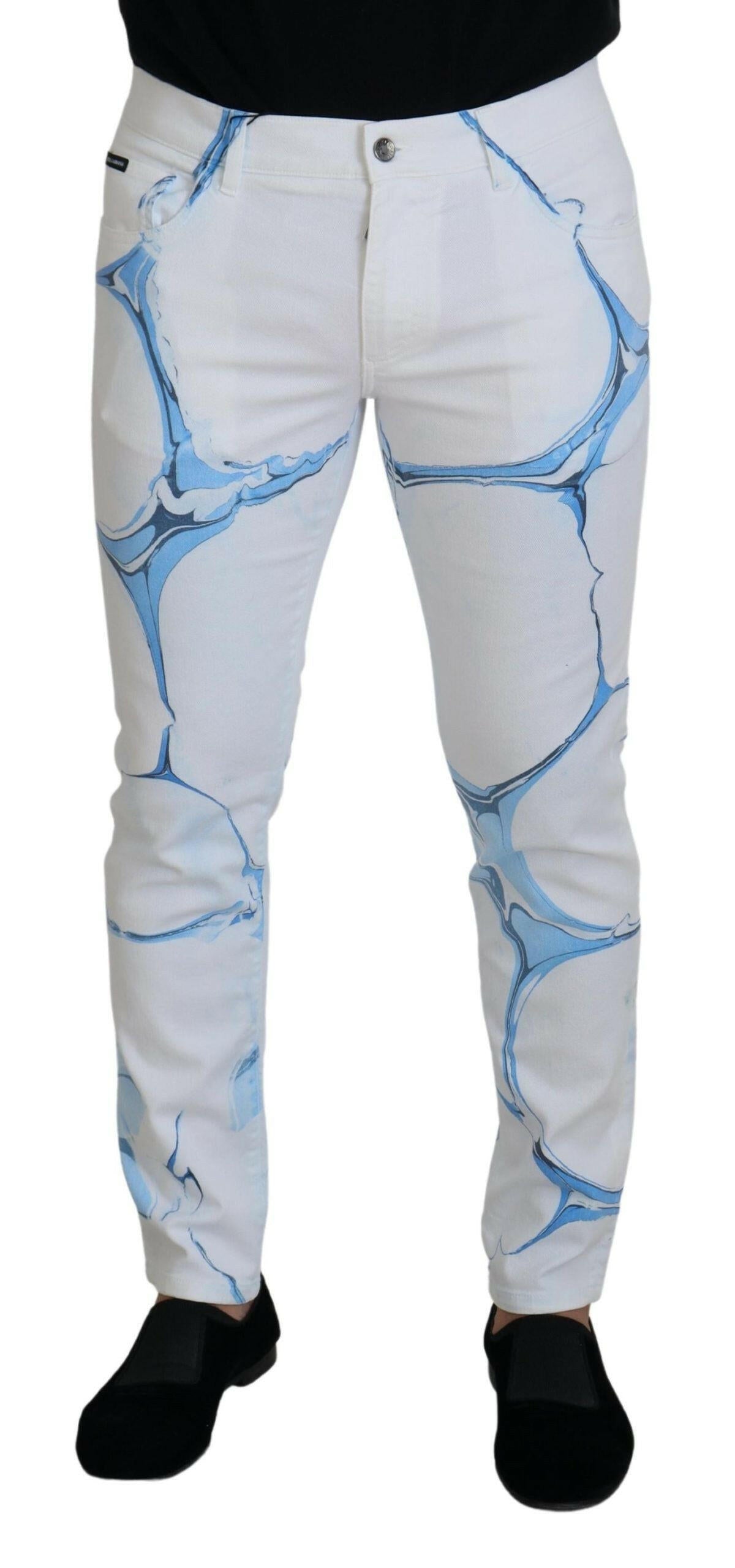 Dolce & Gabbana White Blue Denim Cotton Jeans Stretch Skinny Fit Pant -   -  Dolce & Gabbana.