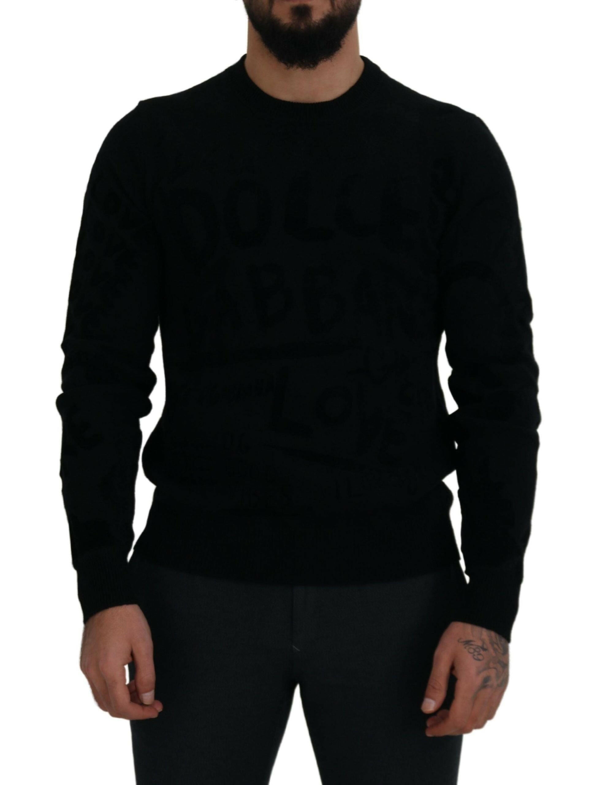 Dolce & Gabbana Black Wool Logo Pattern Crewneck Pullover Sweater -   -  Dolce & Gabbana.