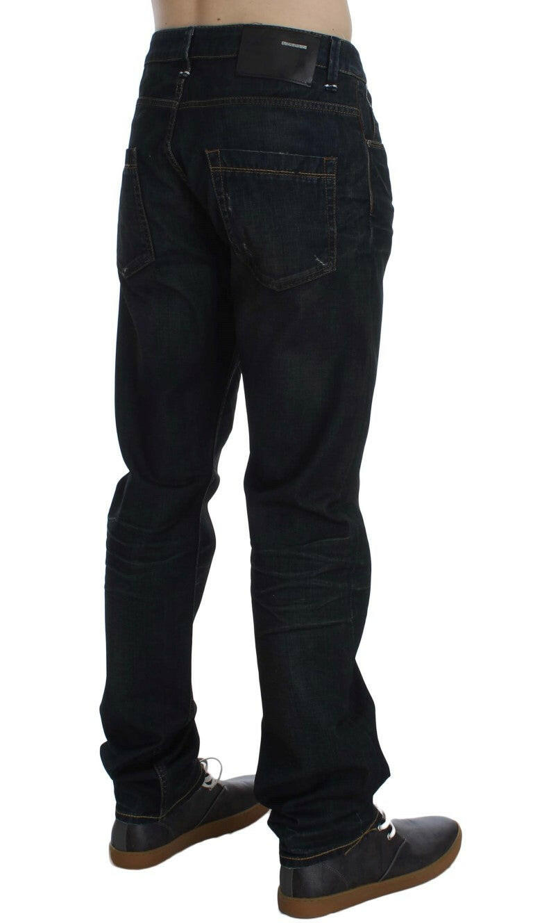 Acht Blue Wash Cotton Denim Straight Fit Jeans -   -  Acht.