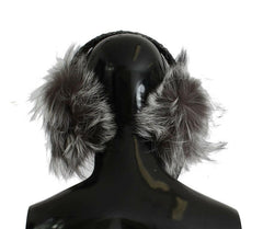 Dolce & Gabbana Gray Fox Fur Crystal Ear Muffs - - Dolce & Gabbana.