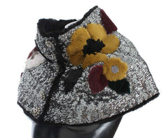 Dolce & Gabbana Silver Sequined Floral Weasel Fur Shoulder Scarf Wrap - - Dolce & Gabbana.