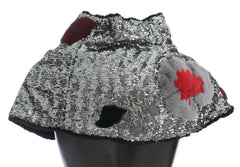 Dolce & Gabbana Silver Sequined Floral Weasel Fur Shoulder Scarf Wrap - - Dolce & Gabbana.