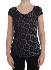 Cavalli Gray Leopard Modal T-Shirt Blouse Top -   -  Cavalli.
