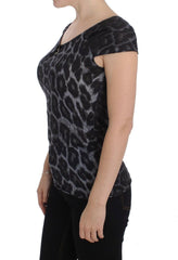 Cavalli Gray Leopard Modal T-Shirt Blouse Top -   -  Cavalli.