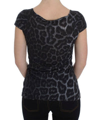 Cavalli Gray Leopard Modal T-Shirt Blouse Top -   -  Cavalli.