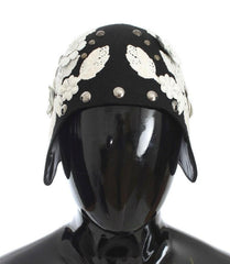 Dolce & Gabbana Black Wool White Floral Gold Leaf Hat -   -  Dolce & Gabbana.