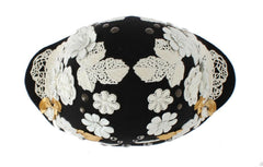 Dolce & Gabbana Black Wool White Floral Gold Leaf Hat -   -  Dolce & Gabbana.