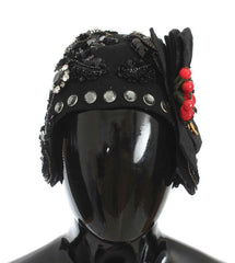 Dolce & Gabbana Black Crystal Gold Cherries Brooch Hat -   -  Dolce & Gabbana.