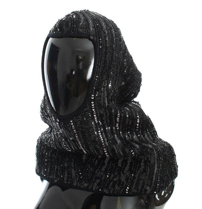 Dolce & Gabbana Black Knitted Sequin Hood Scarf Hat - - Dolce & Gabbana.