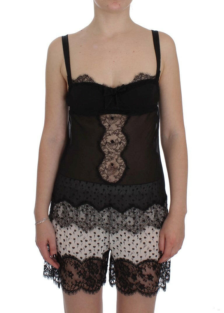 Dolce & Gabbana Black Silk Floral Lace Lingerie Top -   -  Dolce & Gabbana.