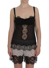 Dolce & Gabbana Black Silk Floral Lace Lingerie Top -   -  Dolce & Gabbana.