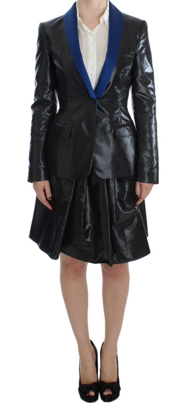 Exte Black Blue Two Piece Suit Skirt & Blazer -   -  Exte.