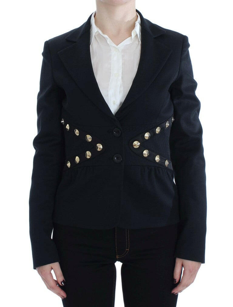 Exte Black Cotton Stretch Gold Studded Blazer Jacket -   -  Exte.