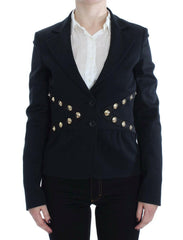 Exte Black Cotton Stretch Gold Studded Blazer Jacket -   -  Exte.