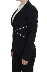 Exte Black Cotton Stretch Gold Studded Blazer Jacket -   -  Exte.