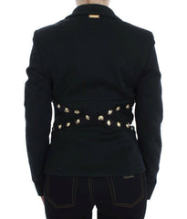 Exte Black Cotton Stretch Gold Studded Blazer Jacket -   -  Exte.
