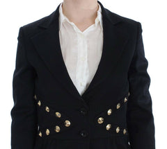 Exte Black Cotton Stretch Gold Studded Blazer Jacket -   -  Exte.