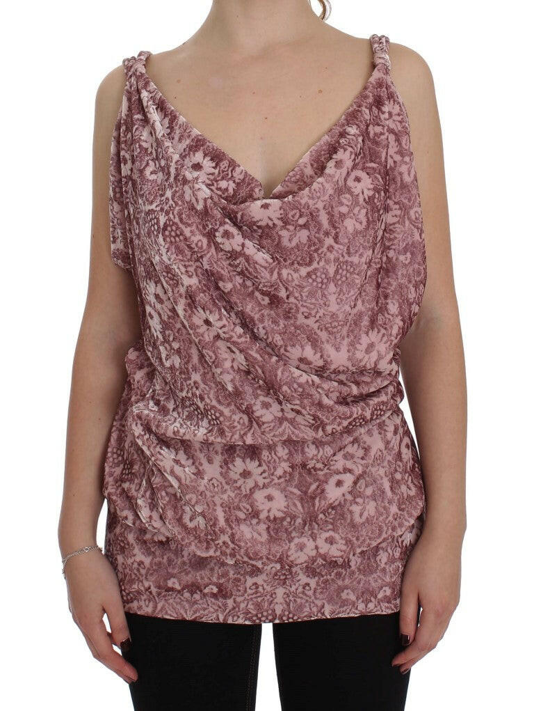 Exte Pink Floral Print Viscose Silk Blouse Top -   -  Exte.