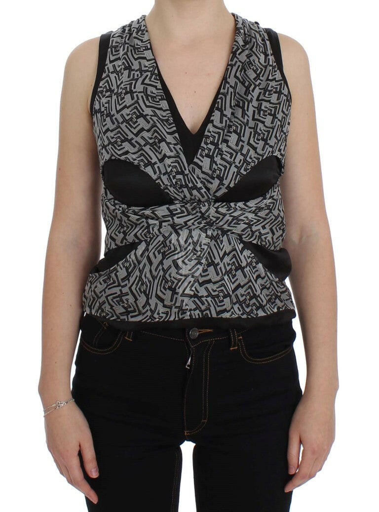 Karl Lagerfeld Gray Black Silk Blouse Top -   -  Karl Lagerfeld.