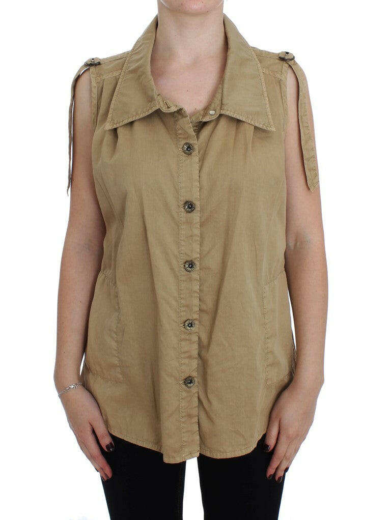 PLEIN SUD Beige Cotton Sleeveless Shirt -   -  PLEIN SUD.