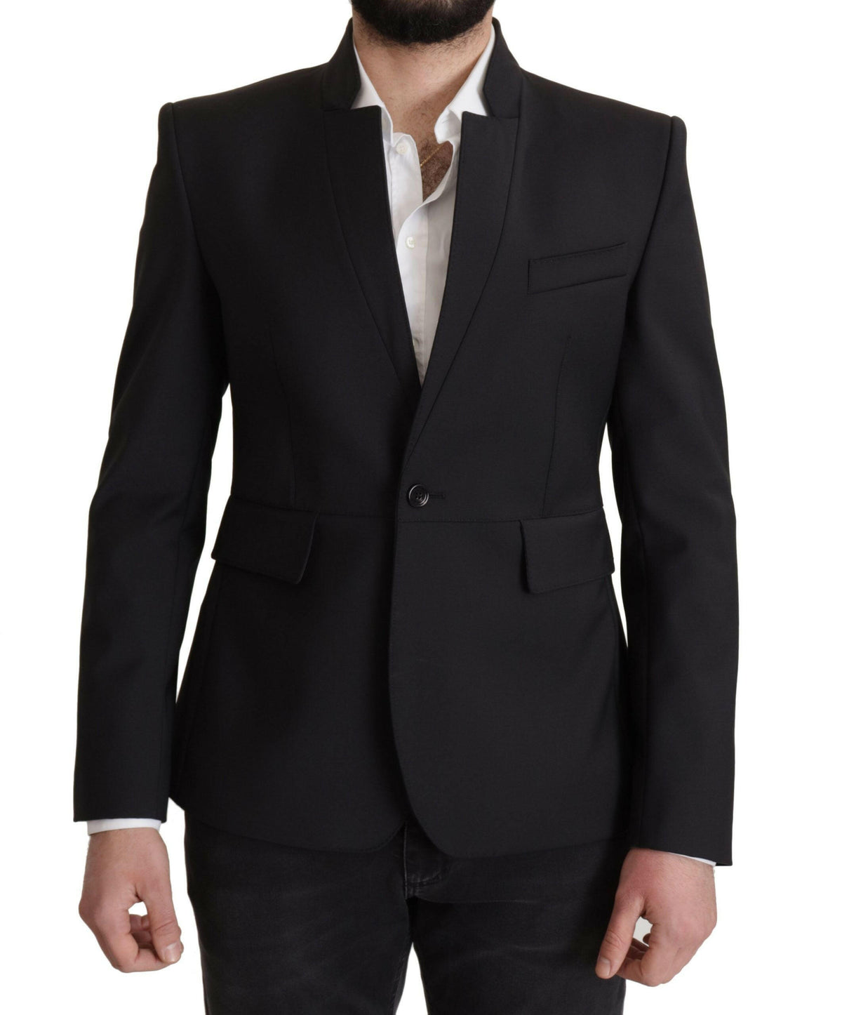 Dolce & Gabbana Black Wool Single Breasted Coat Men Blazer -   -  Dolce & Gabbana.