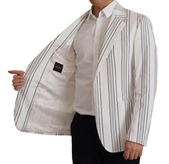 Dolce & Gabbana White Stripes Cotton Single Breasted Blazer -   -  Dolce & Gabbana.