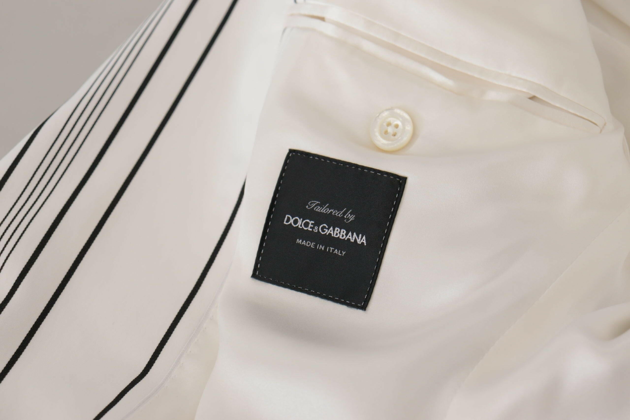 Dolce & Gabbana White Stripes Cotton Single Breasted Blazer -   -  Dolce & Gabbana. Dolce & Gabbana White Stripes Cotton Single Breasted Blazer -   -  Dolce & Gabbana.