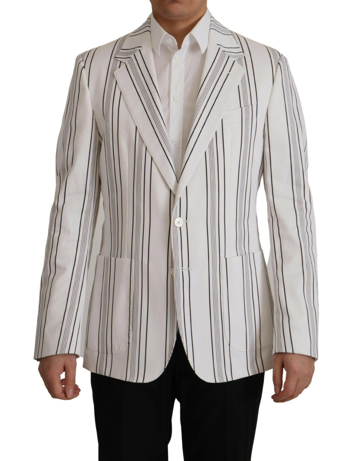 Dolce & Gabbana White Stripes Cotton Single Breasted Blazer -   -  Dolce & Gabbana.