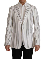 Dolce & Gabbana White Stripes Cotton Single Breasted Blazer -   -  Dolce & Gabbana.