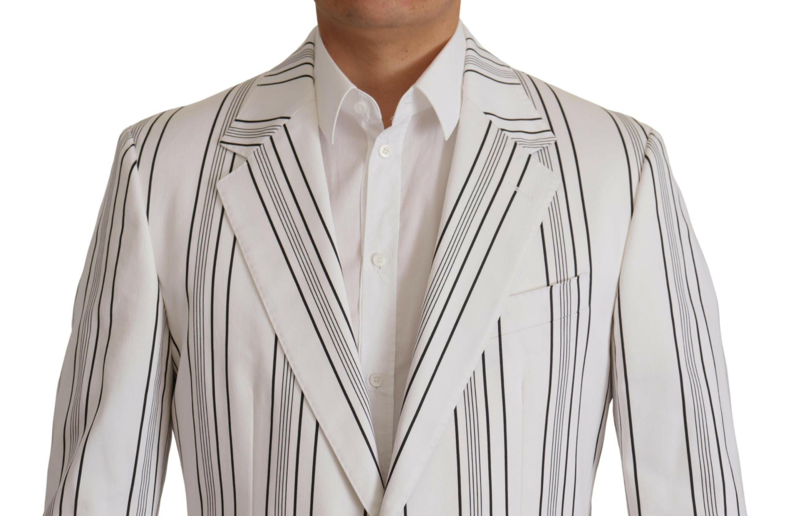 Dolce & Gabbana White Stripes Cotton Single Breasted Blazer -   -  Dolce & Gabbana. Dolce & Gabbana White Stripes Cotton Single Breasted Blazer -   -  Dolce & Gabbana.