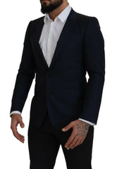 Dolce & Gabbana Blue Wool Single Breasted Coat Blazer -   -  Dolce & Gabbana.