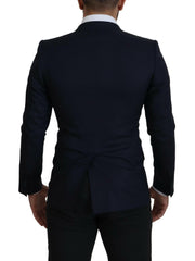 Dolce & Gabbana Blue Wool Single Breasted Coat Blazer -   -  Dolce & Gabbana.
