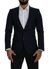 Dolce & Gabbana Blue Wool Single Breasted Coat Blazer -   -  Dolce & Gabbana.