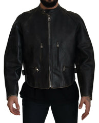 Dolce & Gabbana Black Leather Zipper Biker Coat Jacket -   -  Dolce & Gabbana.