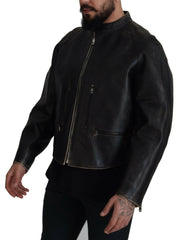 Dolce & Gabbana Black Leather Zipper Biker Coat Jacket -   -  Dolce & Gabbana.