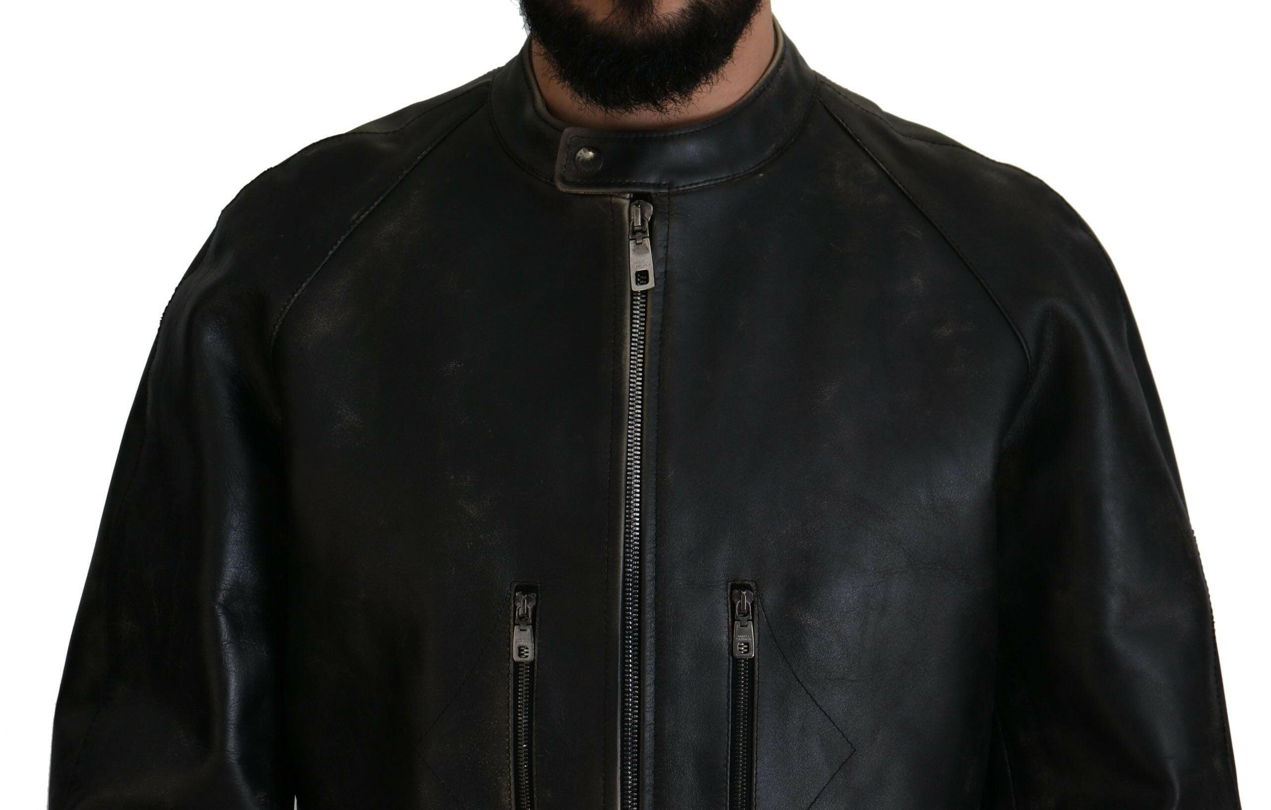 Dolce & Gabbana Black Leather Zipper Biker Coat Jacket -   -  Dolce & Gabbana. Dolce & Gabbana Black Leather Zipper Biker Coat Jacket -   -  Dolce & Gabbana.
