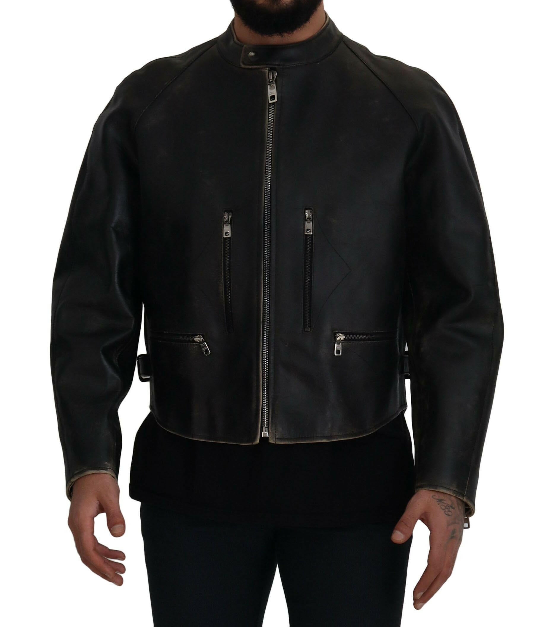Dolce & Gabbana Black Leather Zipper Biker Coat Jacket -   -  Dolce & Gabbana.