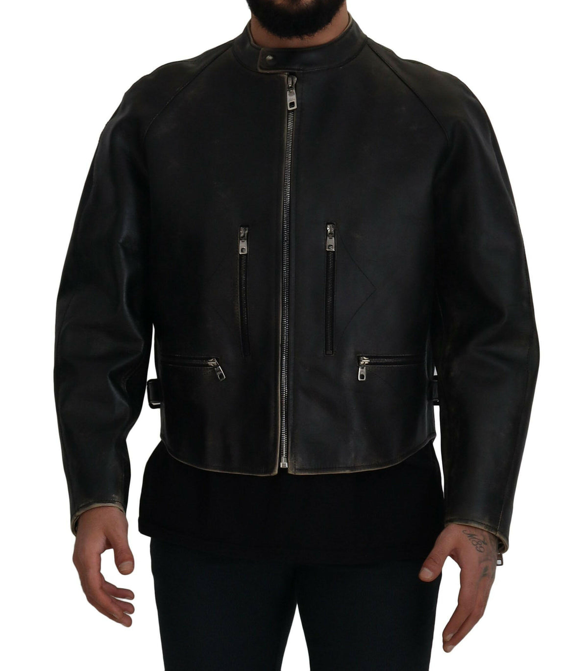 Dolce & Gabbana Black Leather Zipper Biker Coat Jacket -   -  Dolce & Gabbana.