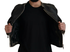 Dolce & Gabbana Black Leather Zipper Biker Coat Jacket -   -  Dolce & Gabbana.
