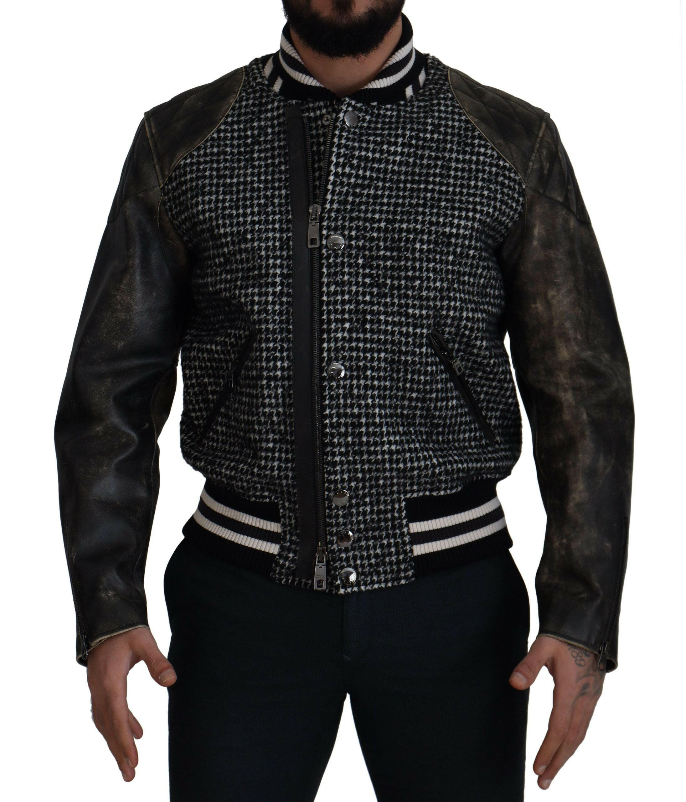 Dolce & Gabbana Black Houndstooth Polyester Bomber Jacket -   -  Dolce & Gabbana.