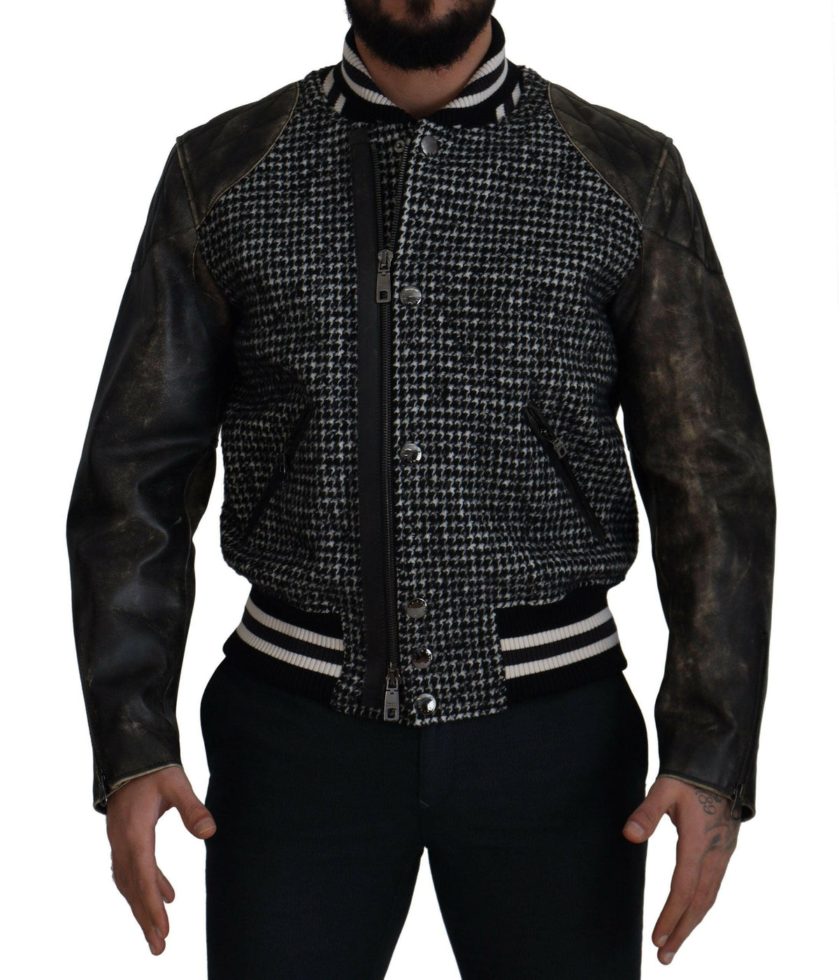 Dolce & Gabbana Black Houndstooth Polyester Bomber Jacket -   -  Dolce & Gabbana.