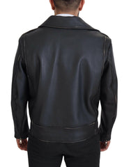 Dolce & Gabbana Black Leather Biker Coat Zipper Jacket -   -  Dolce & Gabbana.