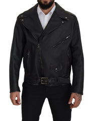 Dolce & Gabbana Black Leather Biker Coat Zipper Jacket -   -  Dolce & Gabbana.
