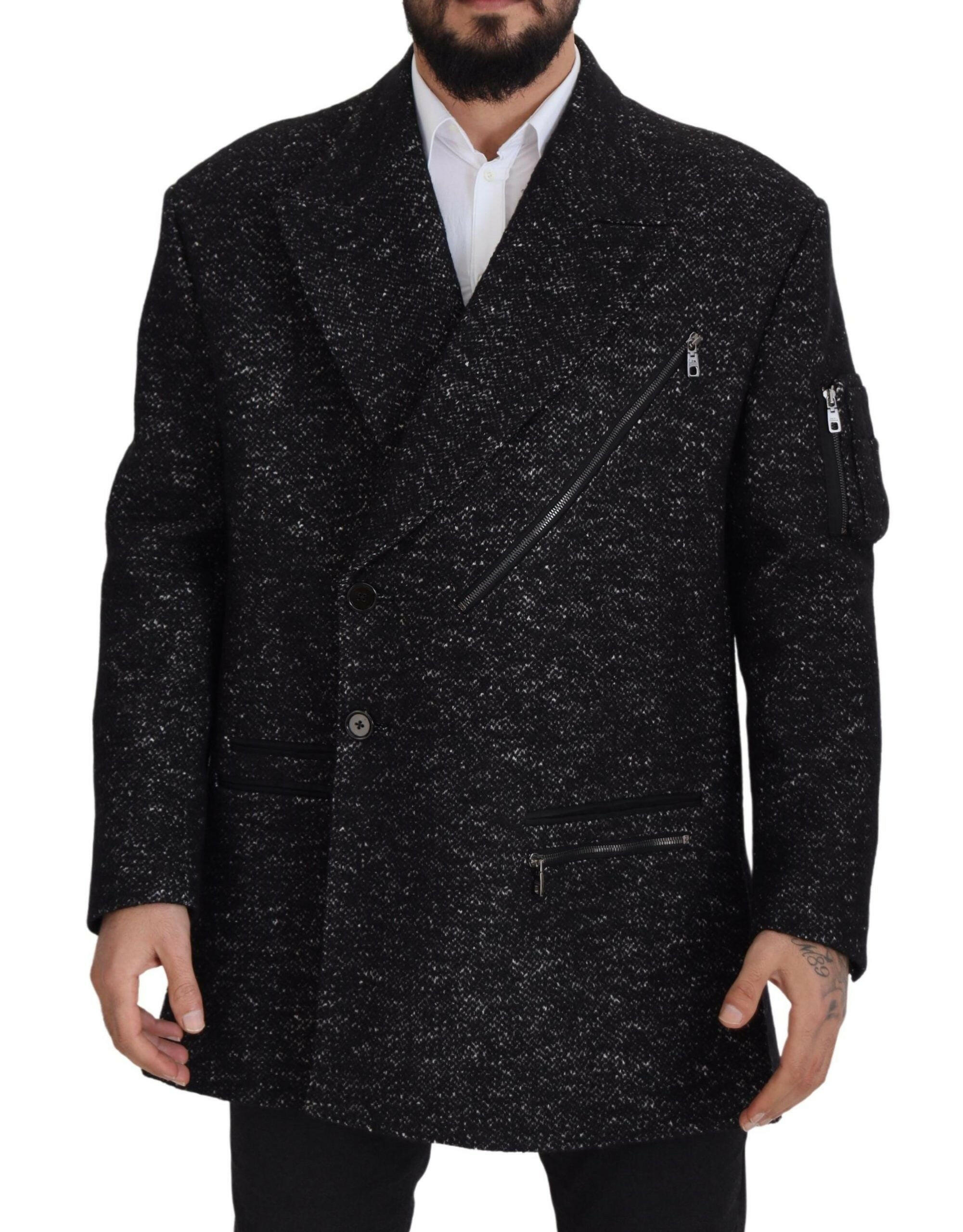 Dolce & Gabbana Black Wool Double Breasted Coat Men Jacket -   -  Dolce & Gabbana. Dolce & Gabbana Black Wool Double Breasted Coat Men Jacket -   -  Dolce & Gabbana.