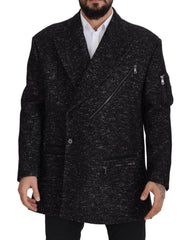 Dolce & Gabbana Black Wool Double Breasted Coat Men Jacket -   -  Dolce & Gabbana.