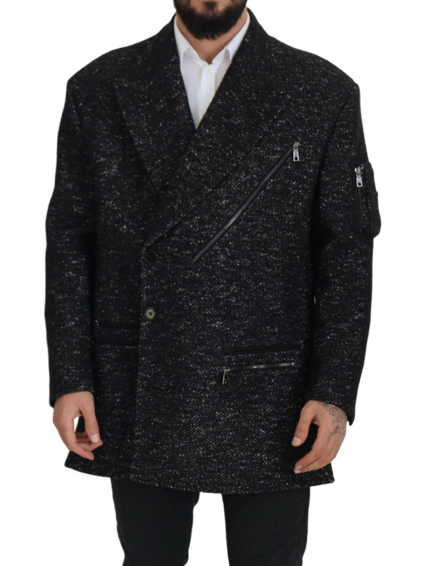 Dolce & Gabbana Black Wool Double Breasted Coat Men Jacket -   -  Dolce & Gabbana.