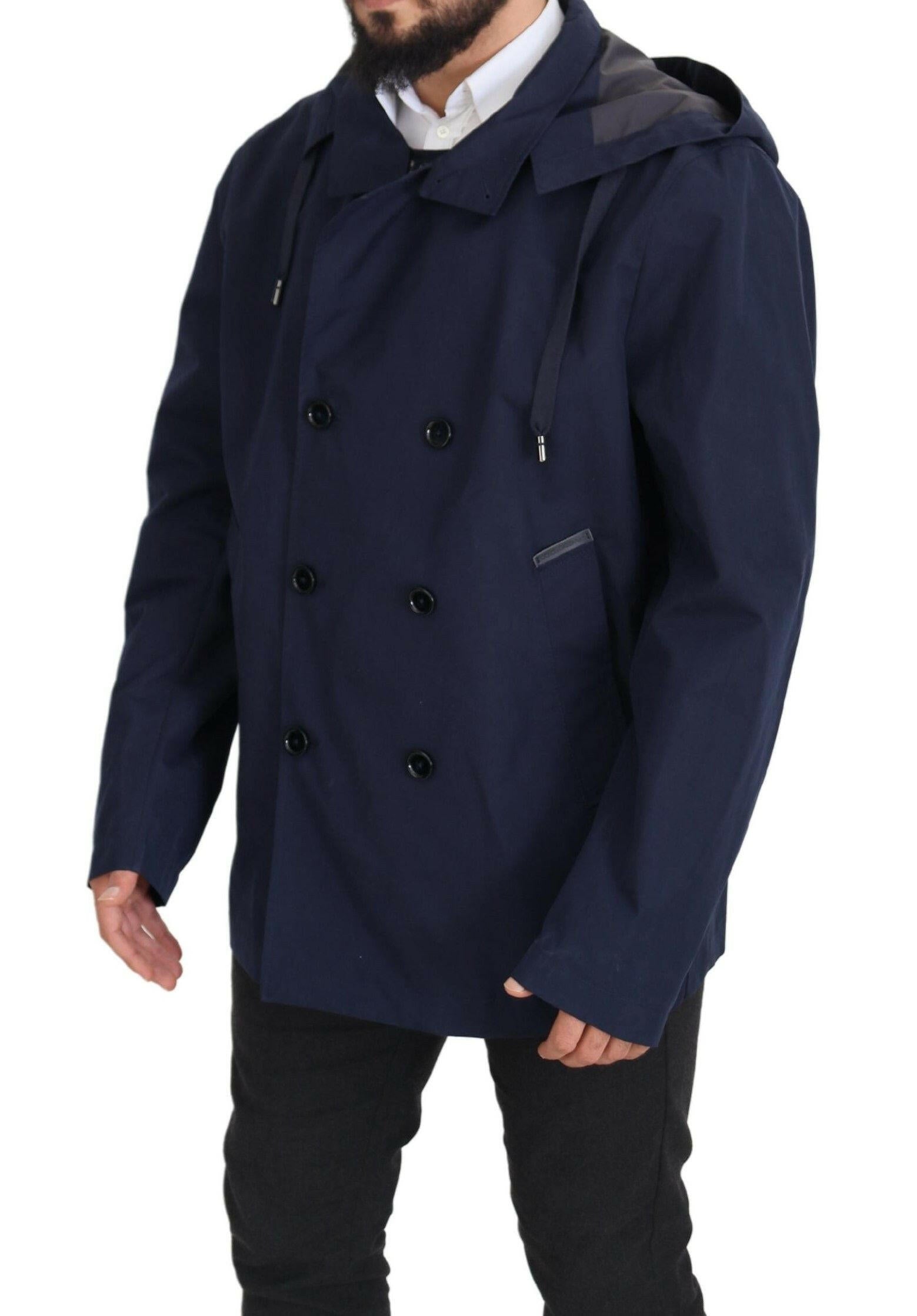 Dolce & Gabbana Blue Hooded Double Breasted Coat Jacket -   -  Dolce & Gabbana. Dolce & Gabbana Blue Hooded Double Breasted Coat Jacket -   -  Dolce & Gabbana.